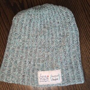 Love Your Melon Teal White Knit Beanie Hat Headbands of Hope Cuff  or Slouch